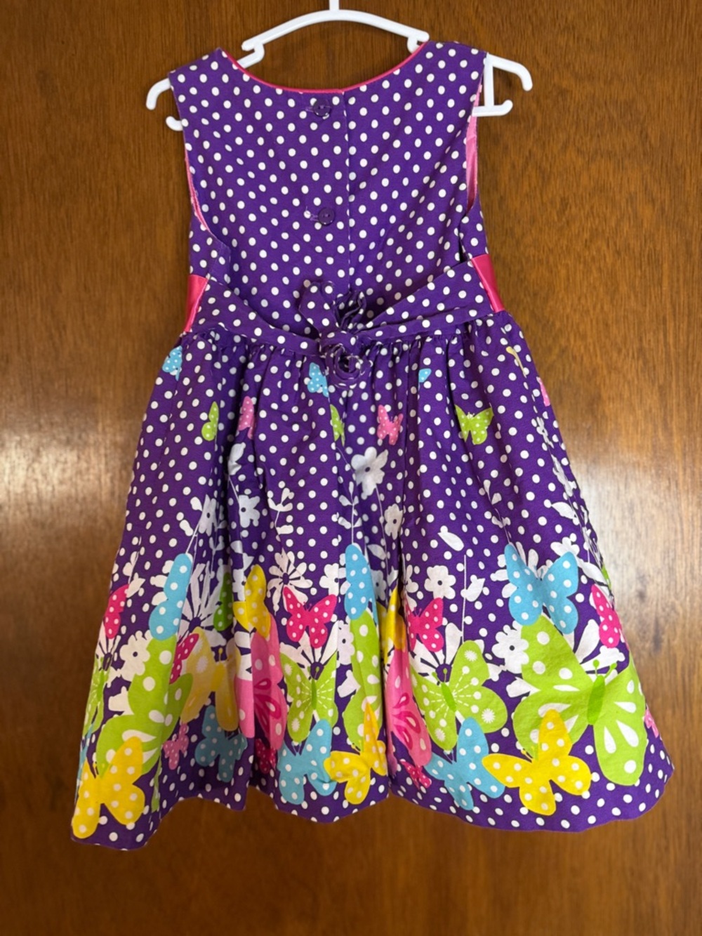 Jessica Ann Purple Polka Dot Butterfly Dress with Pink Sash - Picture 3 of 3